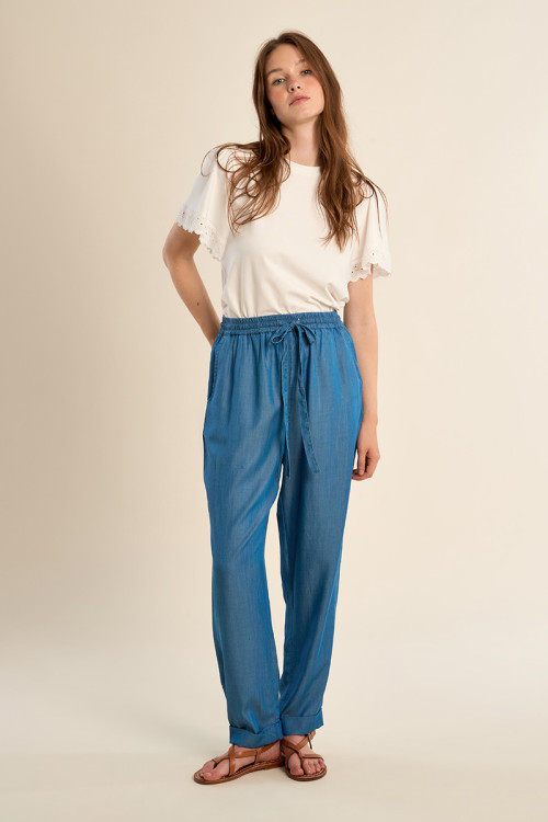 Pantalón de mujer largo, efecto vaquero.