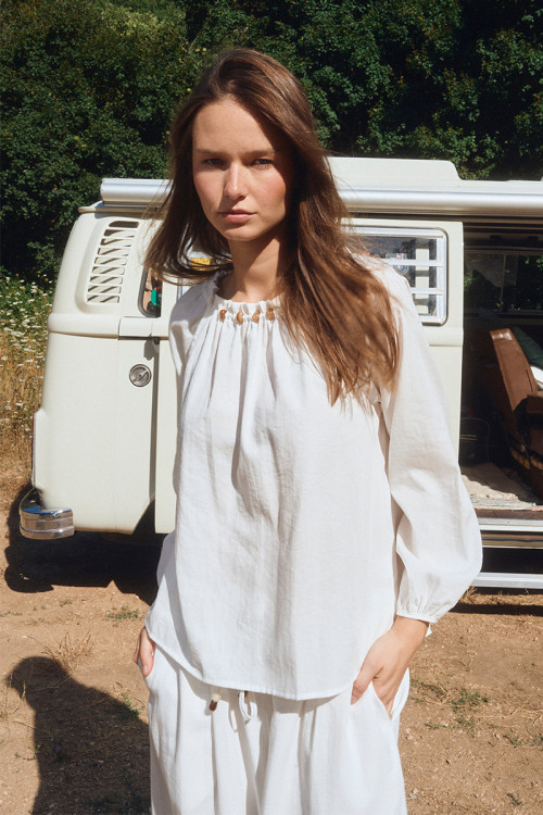 Beaded round neck blouse