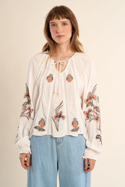 Blusa de mujer de manga larga, estampado flores.