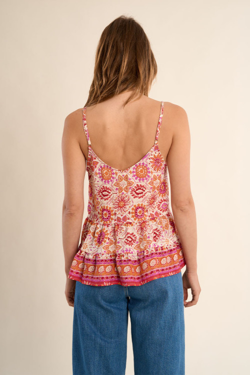 Printed tank top with ruffled hem