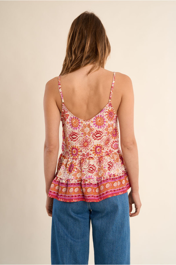 Printed tank top with ruffled hem