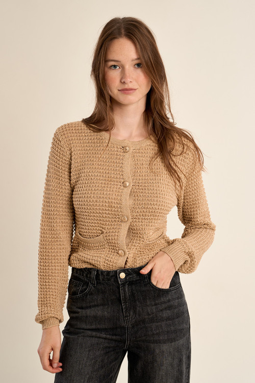 Knitted cardigan, round neck
