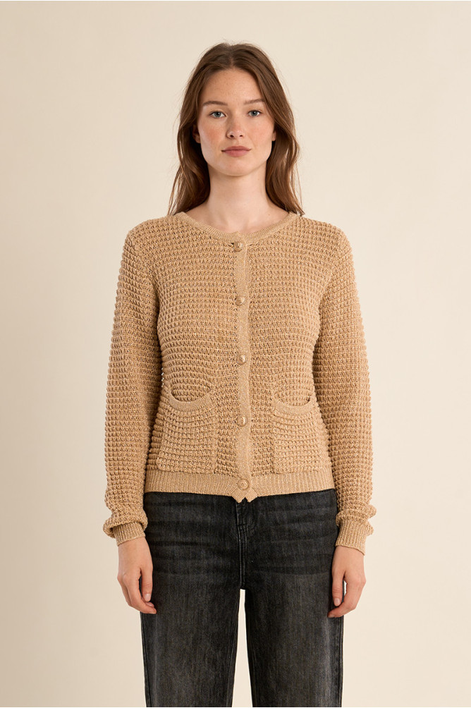 Knitted cardigan, round neck