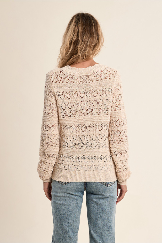 Cardigan en maille ajourée, col V