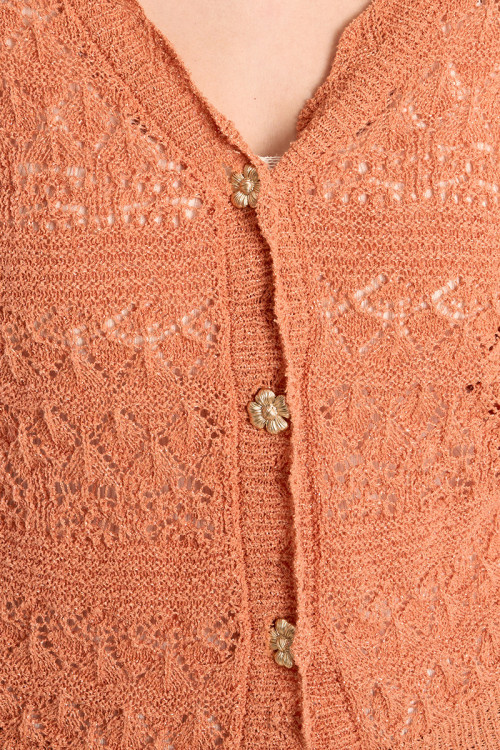 Cardigan en maille ajourée, col V
