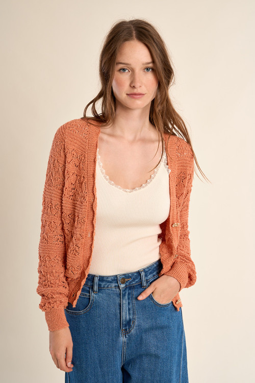 Openwork knit cardigan, V-neck