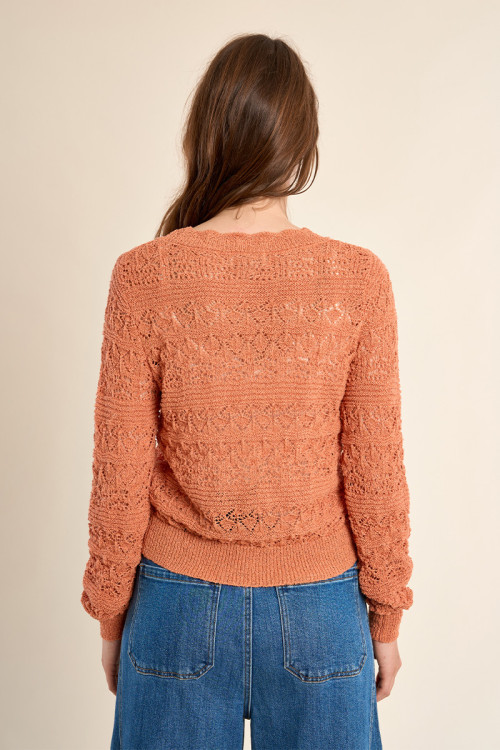 Cardigan en maille ajourée, col V