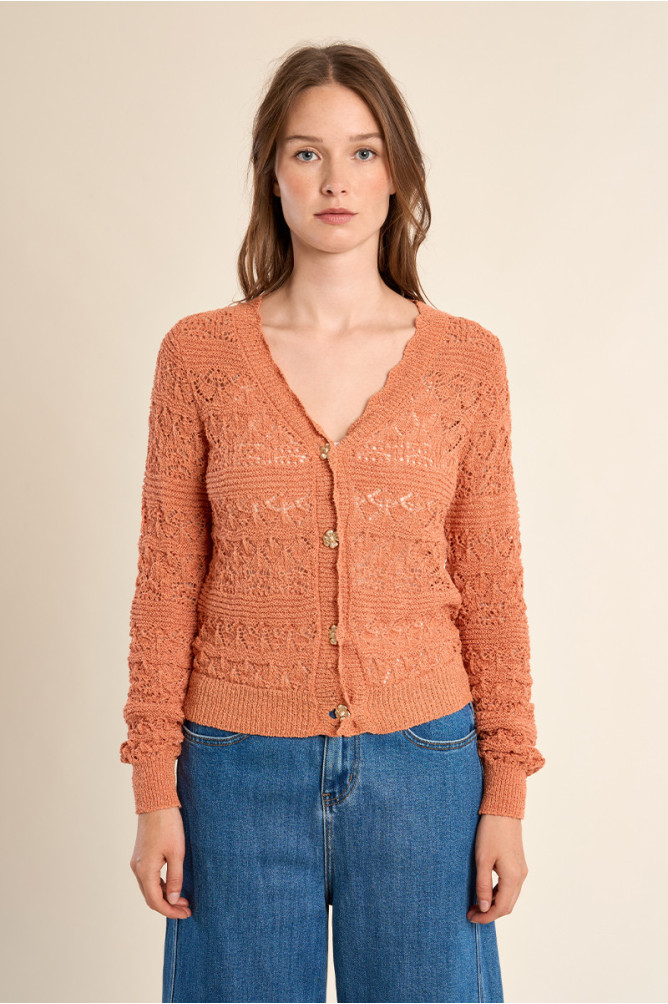 Cardigan en maille ajourée, col V