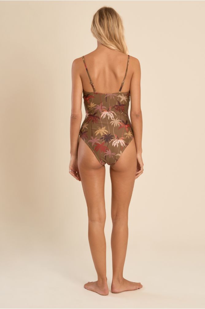 Bañador de tirantes finos, estampado tropical.