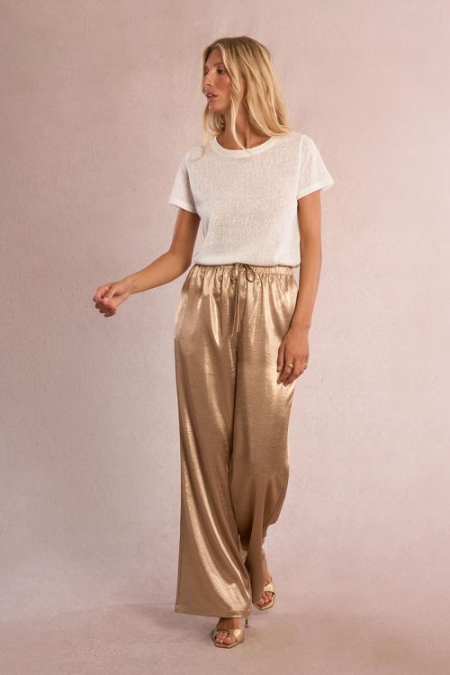 Pantalon taille hauté, satiné