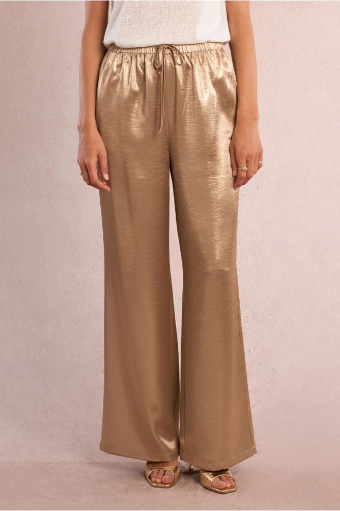 Pantalon taille hauté, satiné