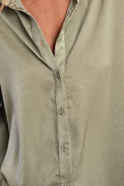Camisa de mujer de manga larga, abalorios brillantes.