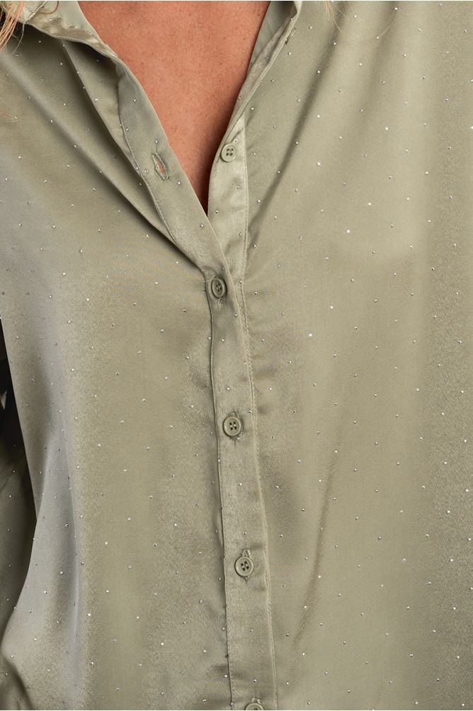Camisa de mujer de manga larga, abalorios brillantes.