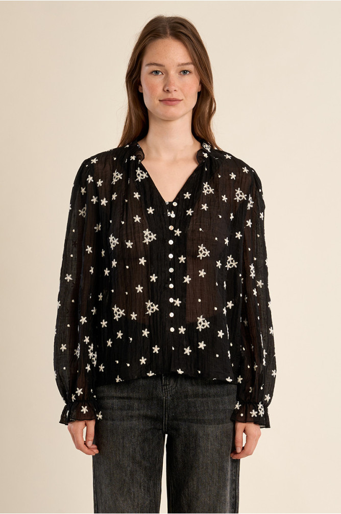 Semi-transparent embroidered shirt