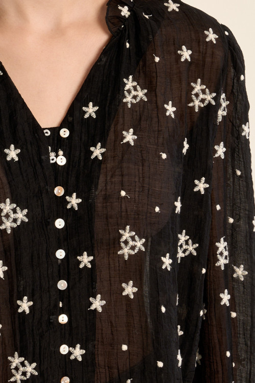 Semi-transparent embroidered shirt