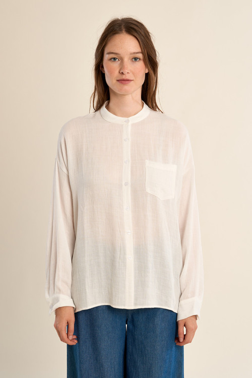 Mandarin collar shirt, open at the back