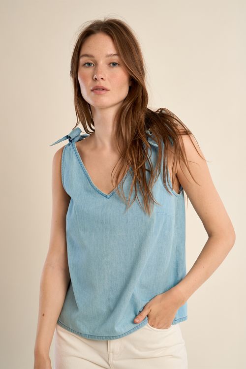 Cotton tank top, tie straps