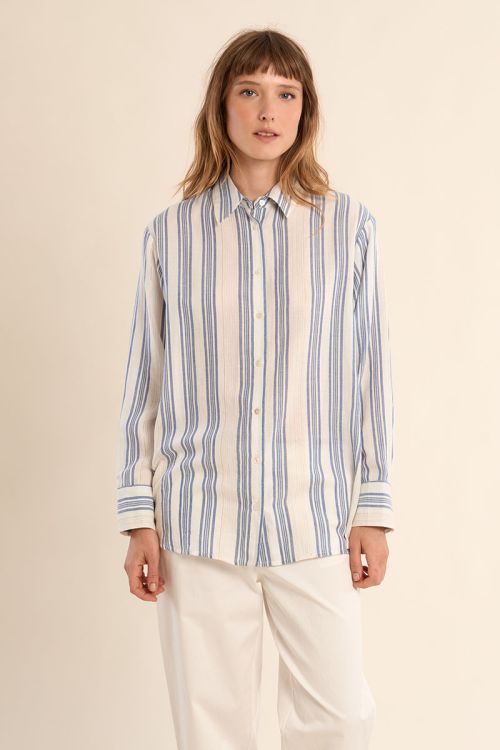 Camisa de mujer de manga larga, estampado rayas.