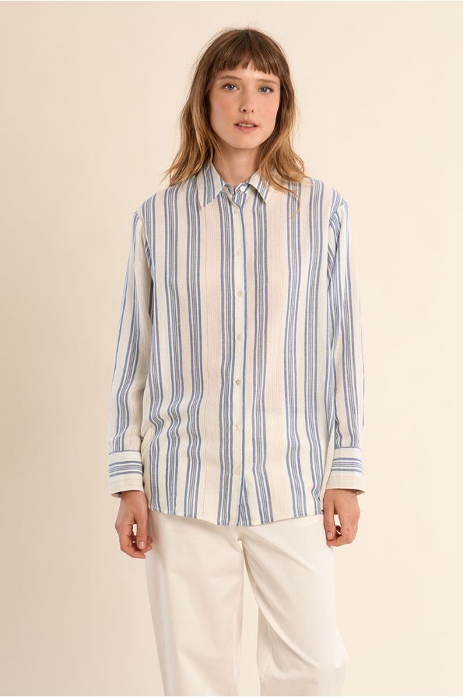 Camisa de mujer de manga larga, estampado rayas.