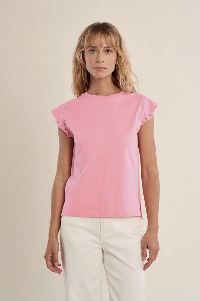 Cotton T-shirt with embroidered sleeves