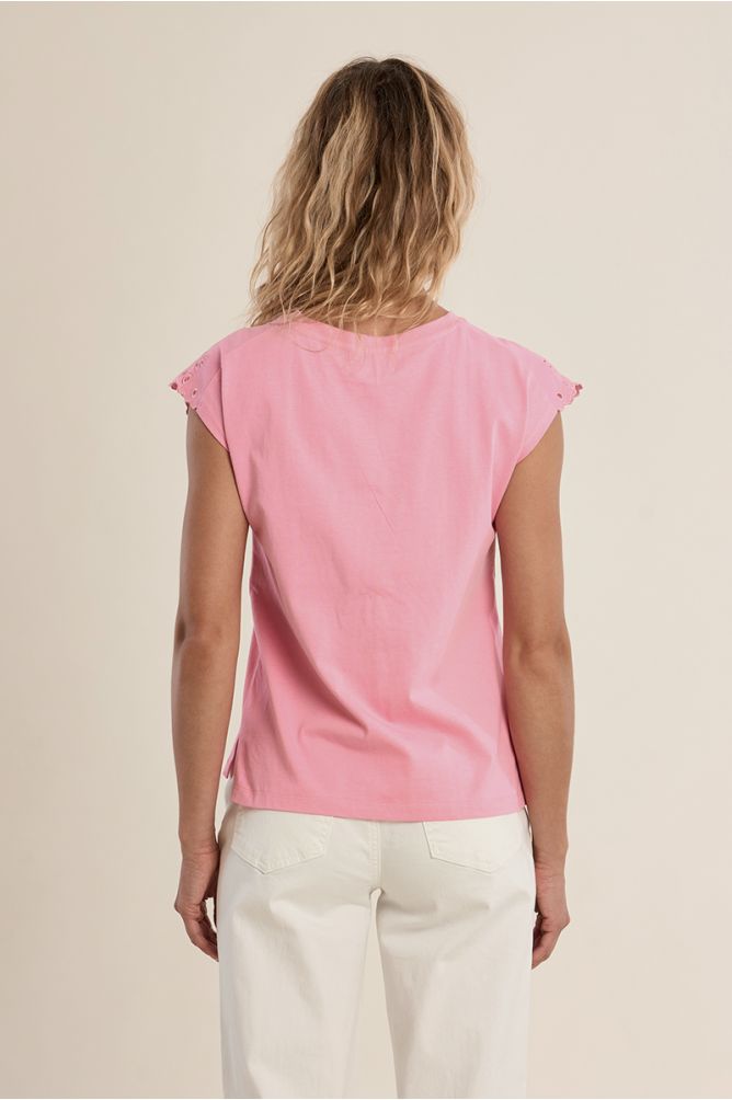 Cotton T-shirt with embroidered sleeves
