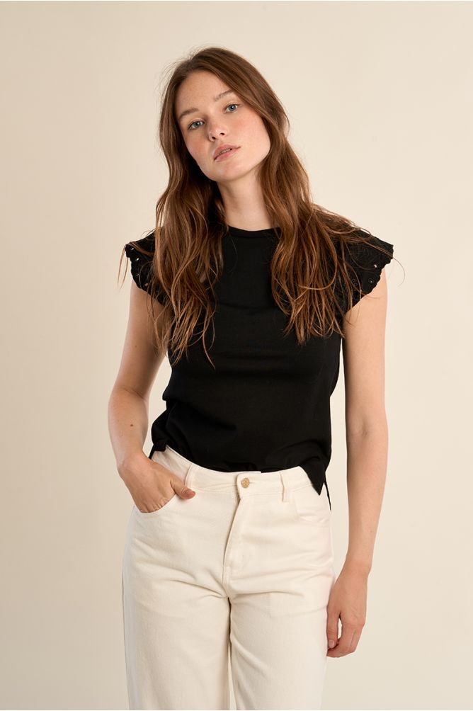 Cotton T-shirt with embroidered sleeves