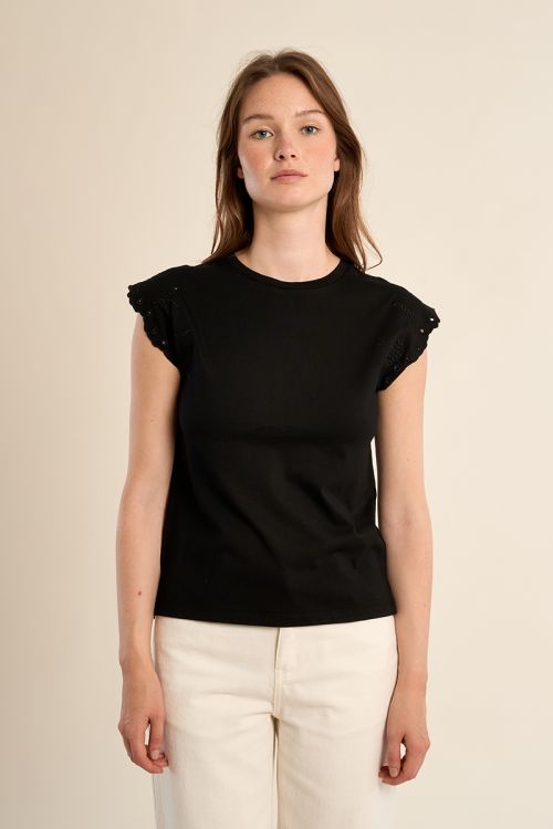 Cotton T-shirt with embroidered sleeves