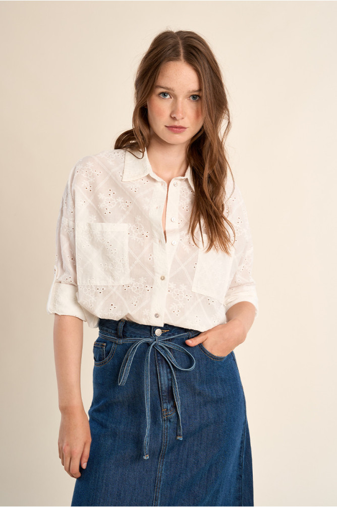 Cotton shirt, broderie anglaise