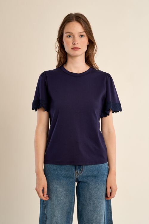 Oversized cotton T-shirt, ruffled sleeves