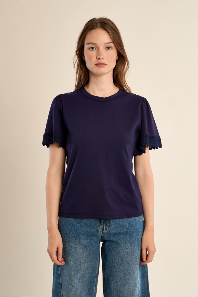 Oversized cotton T-shirt, ruffled sleeves