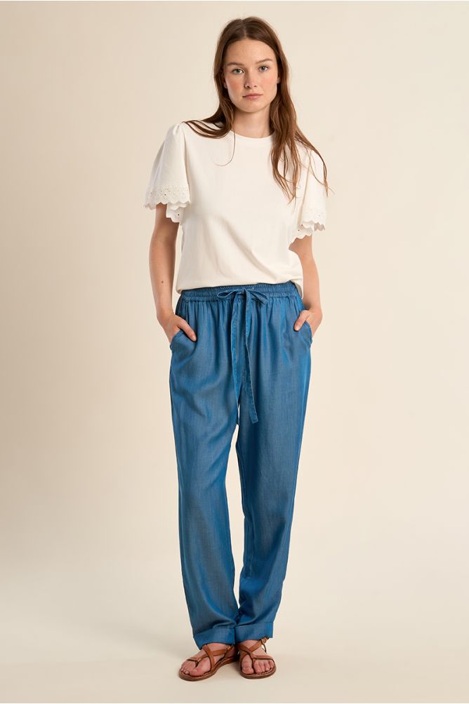 Oversized cotton T-shirt, ruffled sleeves