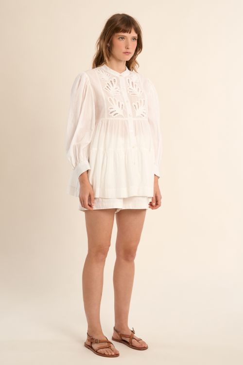 Long cotton shirt, broderie anglaise
