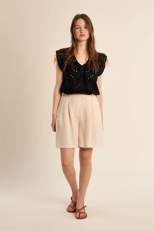 Top en coton, broderies ajourées