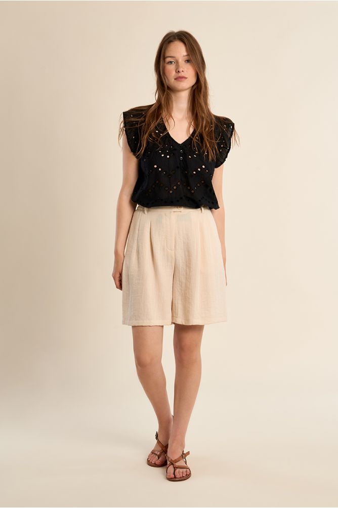 Top en coton, broderies ajourées