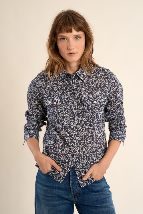 Camisa de mujer de manga larga, estampado flores.