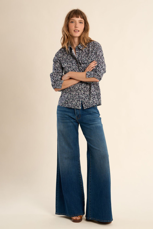 Chemise imprimée en coton, poches à rabats