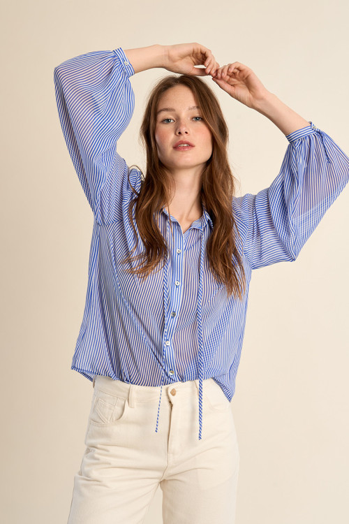 Wide striped shirt, in semi-transparency
