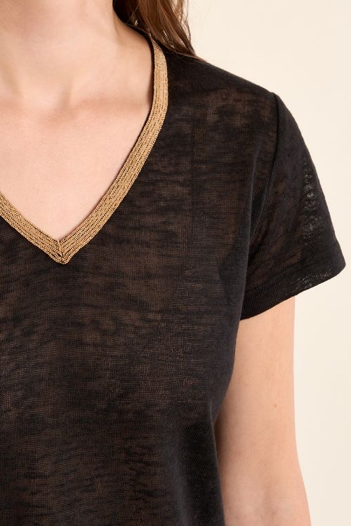 T-shirt col V, doré