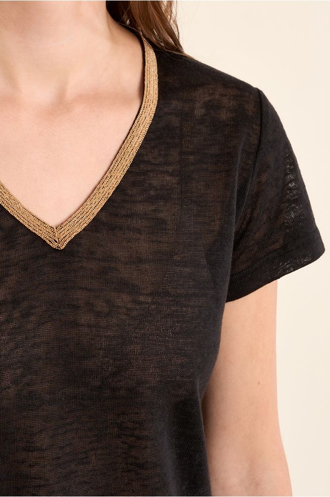 T-shirt col V, doré