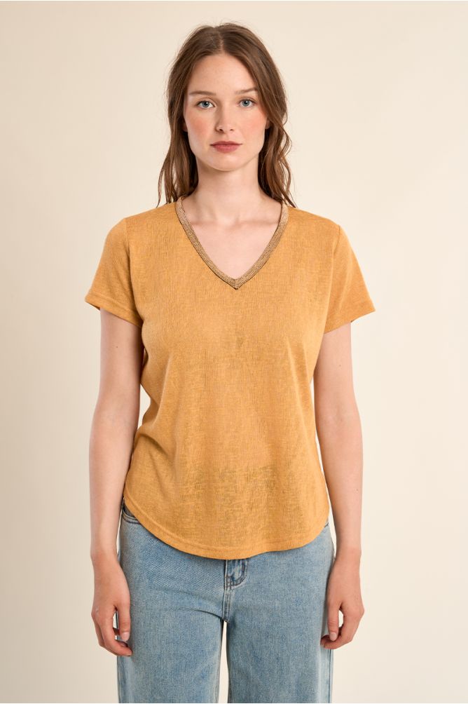 T-shirt col V, doré