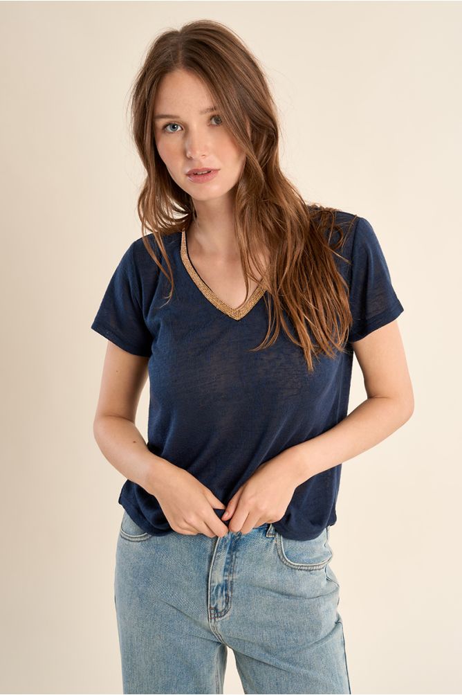 T-shirt col V, doré