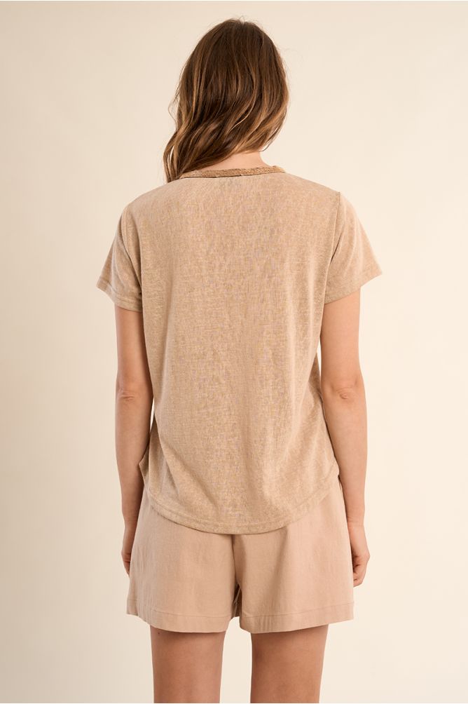 T-shirt col V, doré