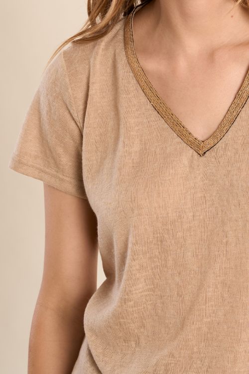 T-shirt col V, doré