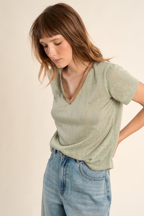T-shirt col V, doré