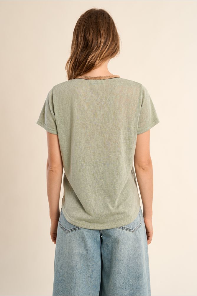 T-shirt col V, doré