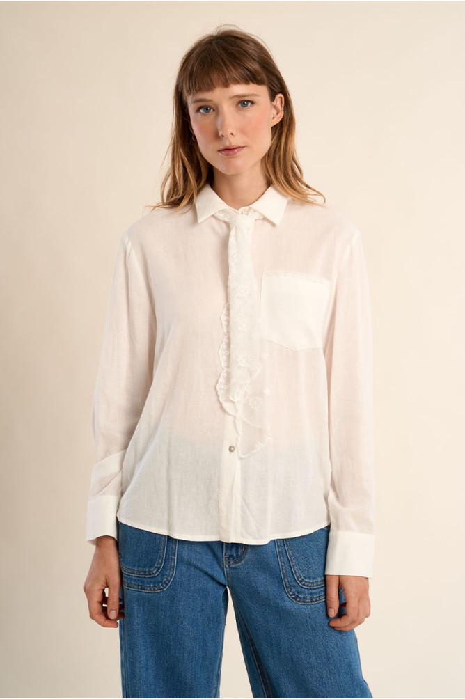 Camisa de mujer de manga larga, detalle pañuelo/corbata.