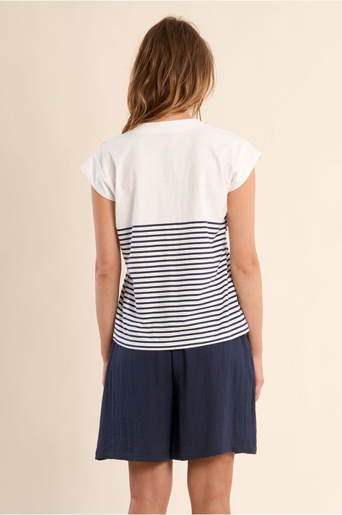 Camiseta de mujer de manga larga, estampado rayas.