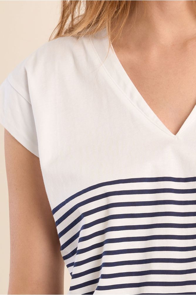 Camiseta de mujer de manga larga, estampado rayas.
