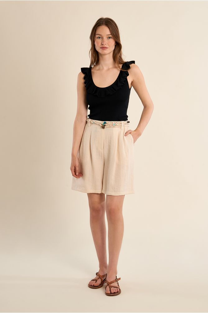 Round neck tank top with ruffles