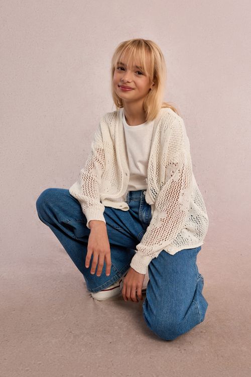 Openwork knit cardigan, flower pattern